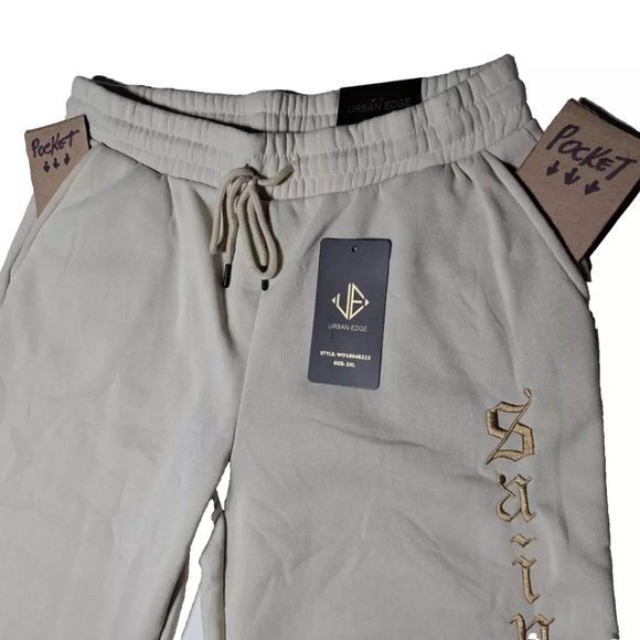 NWT Jogger Sweatpants 2 Pockets Women's 2XL SAINT gold embroidery by Urban Edge - Picture 4 of 8